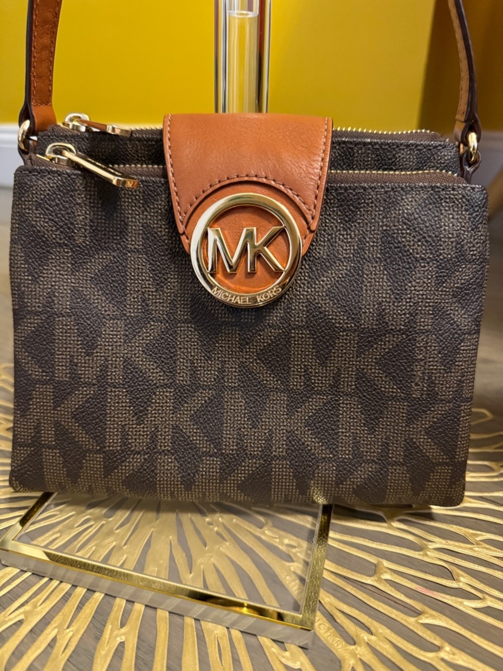 Michael Kors Bundle Black Patent Leather Belt Bag and Brown Logo Crossbody - Picture 3 of 15